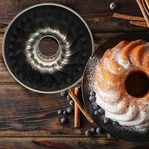 Fluted Ring Cake Mould Non Stick Carbon Steel Round Cake Pan Tray for Baking Ring and Cakes - Ideal for Afternoon Tea, and Parties 22.5 CM