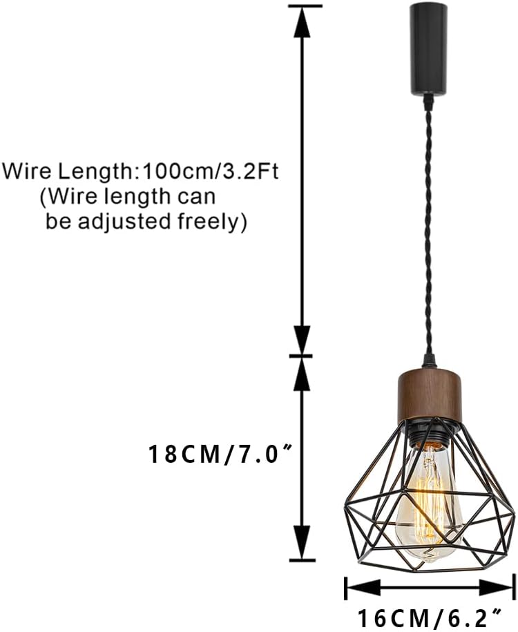 Set Three Adjusted Cable J-Type Track Lamp Walnut Base Black Hollow Shade Retro Pendant Lighting for Kitchen Bar Dining Room(No Bulb, Track)