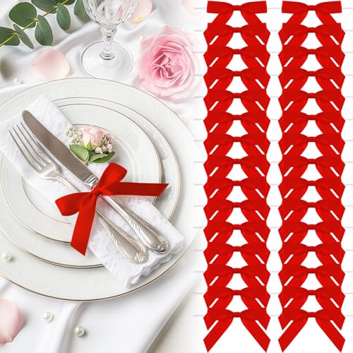 Luceinvita 2.5" Red Satin Ribbon Bows (50 Packs)