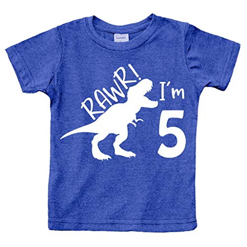 rawr im 5 Dinosaur 5th Birthday Shirt boy Roar Five Year Old Dino Tshirt rex tee (Charcoal Blue 6 Years)