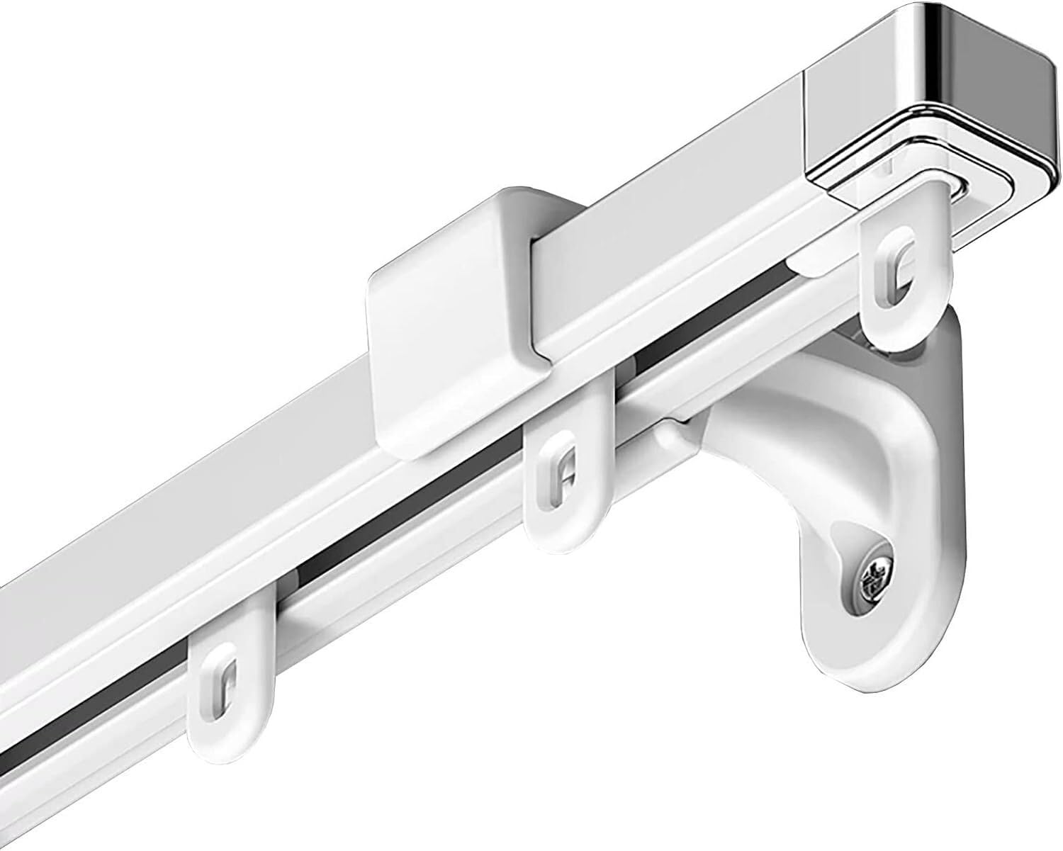 Système de tringle à rideaux télescopique en aluminium blanc mat Premium pour mur