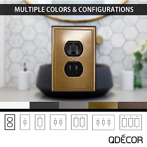 Questech Décor Single Duplex Electrical Outlet Cover Wall Plate, 1-Gang Single Switch Plate Standard Size Receptacle Cover, Decorative Wall Plate Ambient Design, Gold Finish, 3 Pack #TOP5