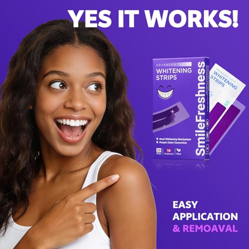 Image of Purple Teeth Whitening Strips, 14-Day Treatments Clinically Proven for Visible & Affordable Teeth Whitening, Enamel Care Whitening, Reduced Sensitivity Formula, Mint.