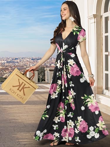 Image of KOH KOH Womens Long Flowy Cap Sleeve Empire Waist Cocktail Maxi Dress Gown