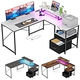 SIMPLE ESPACIO Escritorio Minimalista,Escritorio Gamer,Escritorio En L con Regleta y Tira LED,Escritorio con...