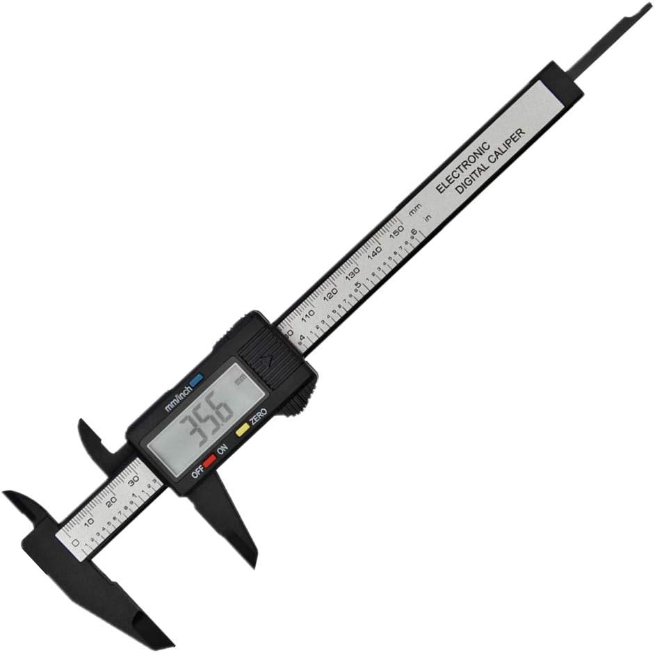 AWinEur 150mm 0-6" Electronic LCD Digital Vernier Caliper Plastic Caliper Gauge Micrometer Ruler Carbon Fiber Measuring Tool Inch/Metric/Fraction Conversion
