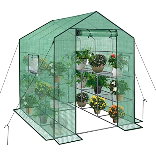 Lynslim Large Walk-In Greenhouse, Portable Green House For Outdoors, Plant Greenhouses With Pe Cover, 3 Tier 8 Shelves, Screen Window And Roll-Up Zipper Door (Green) #TOP14