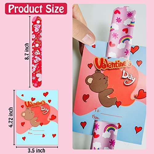 Leesgel 32sets Valentines Day Cards for Kids, Valentine Cards Bulk with Slap Band Bracelets for Kids Valentines Gifts Exchange Classroom Games Prizes Presents Valentine's Day Party Favours Supplies