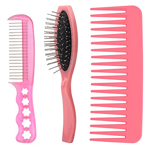 UNVOJL 3-Piece Wig Brush and Detangling Comb Set for Synthetic Hair Extensions and Dolls, Pink