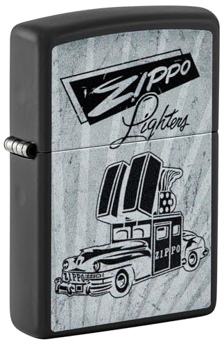 Zippo - Briquet Tempête Motif Voiture Zippo, Noir Mat, Impression Color Image, Rechargeable, Réutilisable, Coupe-vent, Coffret Cadeau, Fabriqué Aux États-Unis