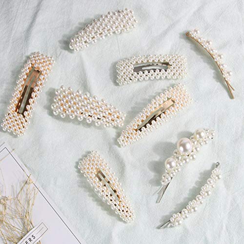 Pearl Hair Barrettes for Women Girls, 12pcs Fashion Sweet Artificial Pearl Hair Clips Decorative Bobby Pins Alligator Clips Hair Accessories