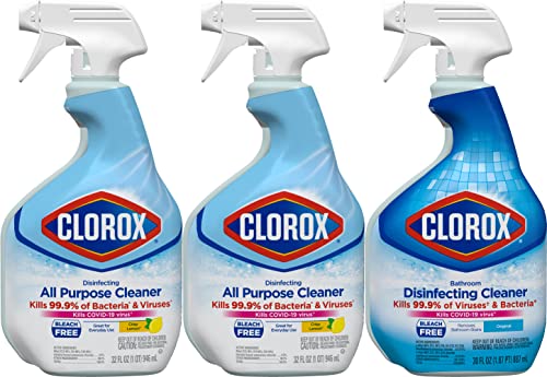 Clorox Disinfecting All-Purpose Cleaner 32 Oz and Disinfecting Bathroom Cleaner 30 Oz, Pack of 3