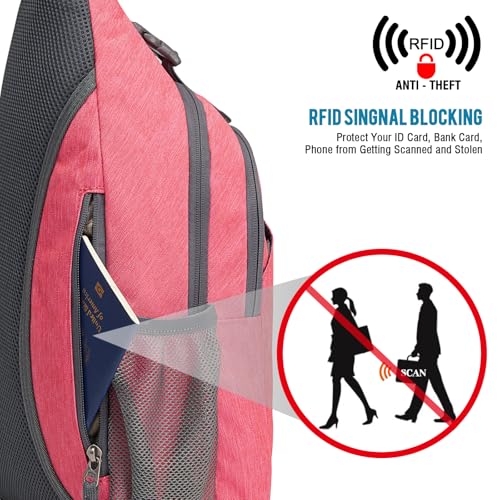 Image of G4Free Sling Bag for Men Women, RFID Blocking Crossbody Bag, Daily, Travel | Durable Polyester Fabric, 10L, Perfect for work, shopping, weekend outings, Hiking, Reversible Shoulder Strap, (Red)