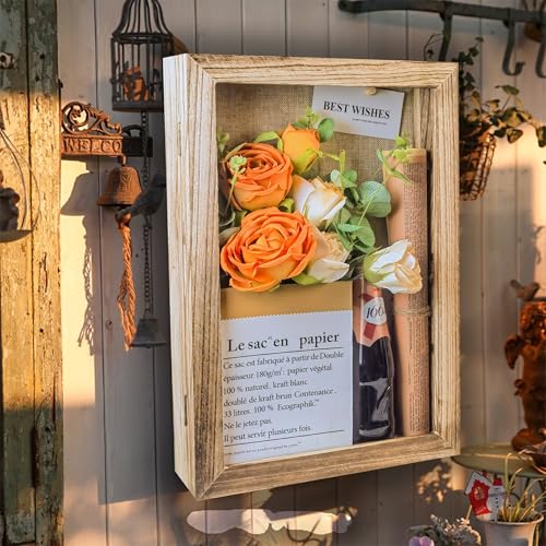 Image of Original Wood 11x16 Large Shadow Box Frame Deep Shadow Box with Shelves Memorial Shadow Box Display Case with Linen Back for Handicrafts,Picture Frames,Medals, Coins,Pins Collection and More