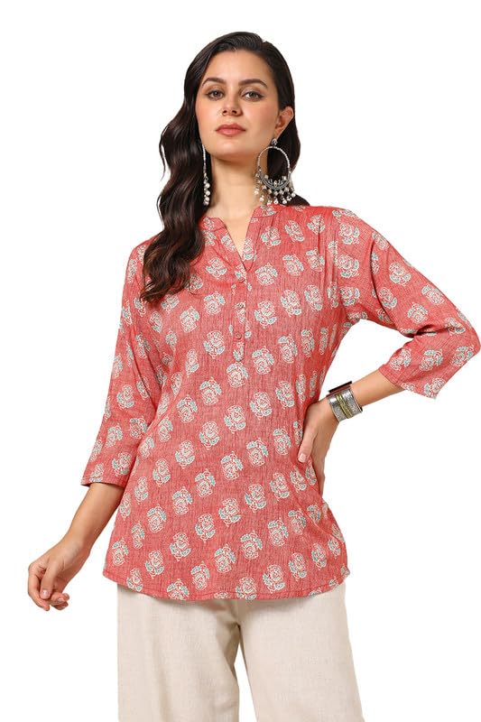 soch Womens Red Rayon Slub Ethnic Motifs Tunic-picture-10