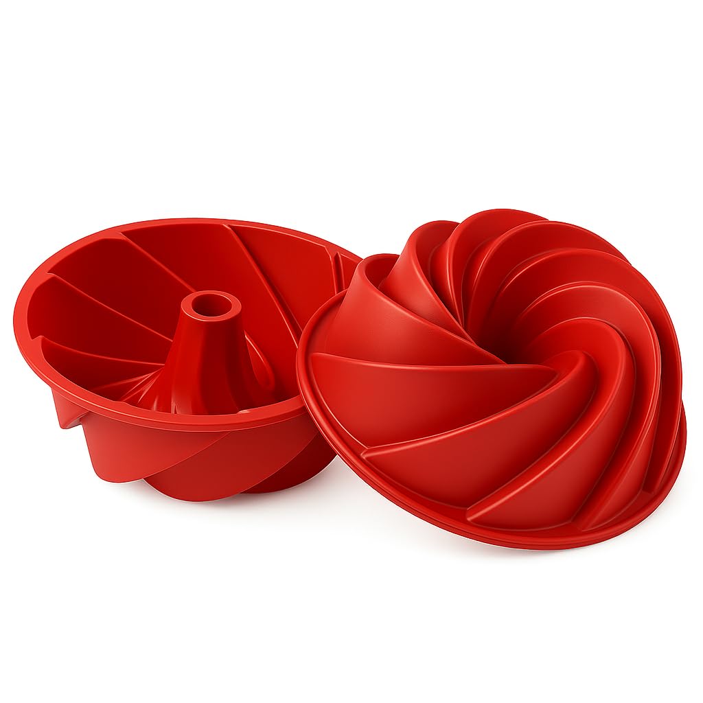FORMA DE BOLO EM SILICONE ESPIRAL COM FURO NO MEIO VERMELHA 24CM PARA PUDIM E MOUSSE