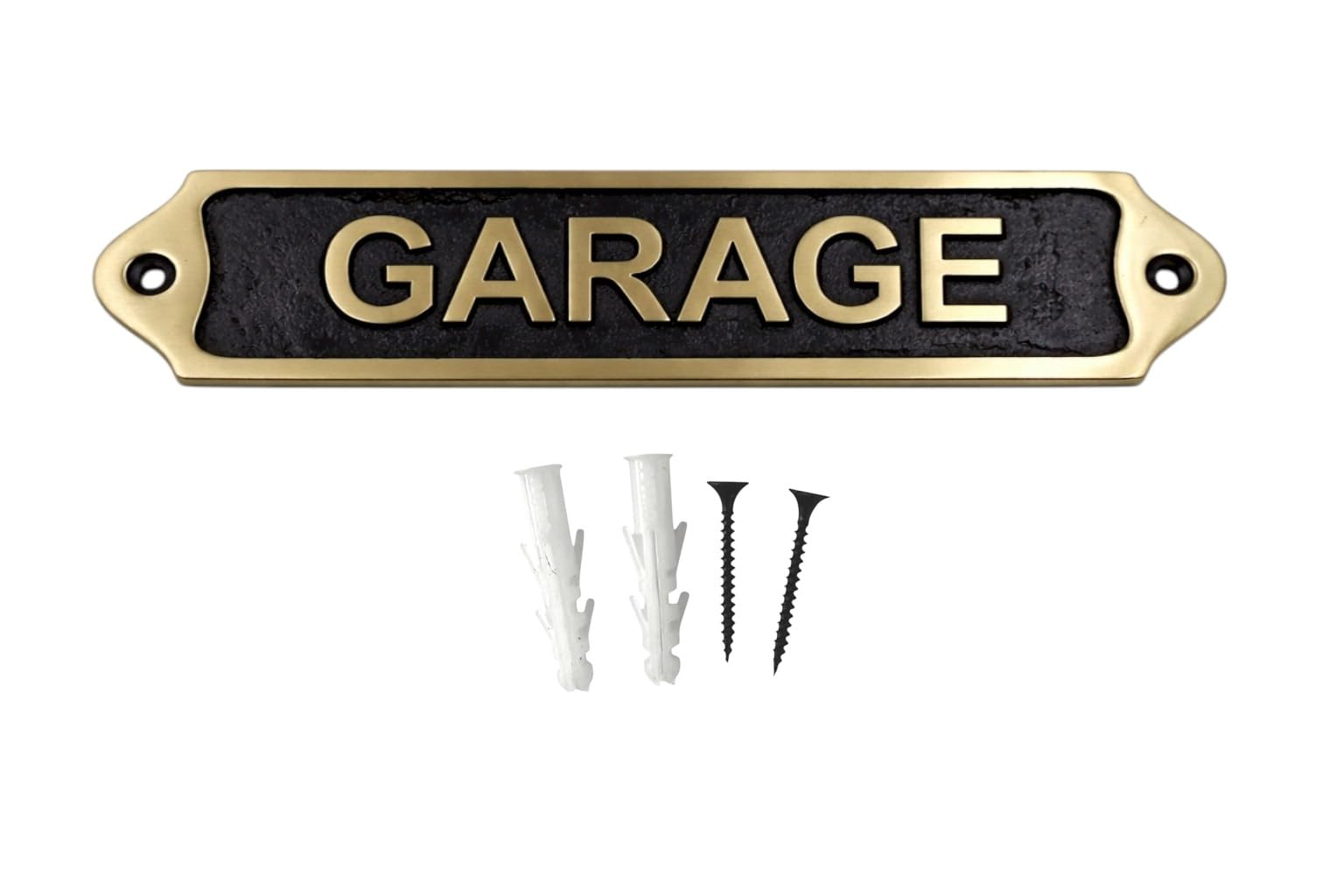 GARAGE Brass with Black Metal Door & Wall Sign Plaque | Classic Garage Name Plate with Screws for Home Workshop Shed Parking Area | 21.5 x 4.5 cm | GARAGE — image 1