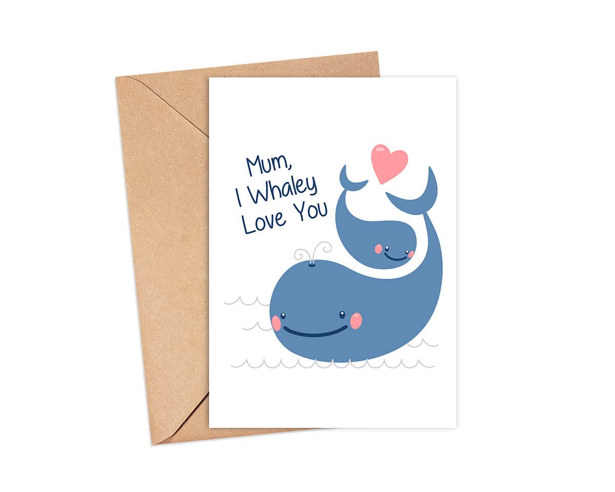 XXDJLP Niedliche Whaley Wal Muttertagskarte – Mit Spruch „Mom, I Whaley Love You“, 20,5 X 13,5 Cm