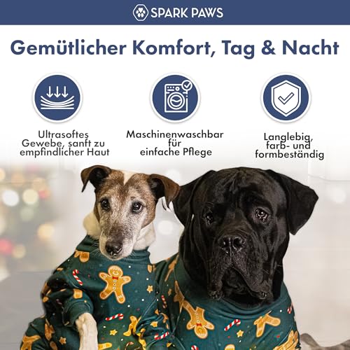 Spark Paws Weihnachtspyjama für Hunde, ultraweich und 4-Wege-Stretch, für kleine, mittelgroße und große Rassen, Lebkuchenmann, Größe M