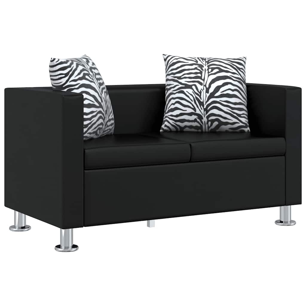 Zestaw sofy ze sztucznej skóry w kolorze czarnym, z 3-osobową i 2-osobową, tapicerowany z drewnianą ramą, 170 x 62,5 x 63 cm i 120 x 62,5 x 63 cm, wygodny i nie zajmuje dużo miejsca, do
