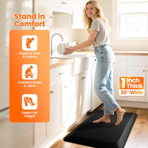 Image of 1-Inch Thick Anti-Fatigue Mat for Kitchen and Standing Desk, 20 inchx24 inch, Black