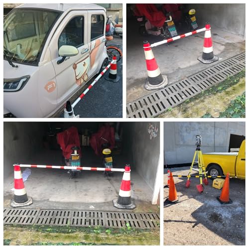 Cone Barricade Pole Expandable - 12 Pack Retractable Traffic Cone Bar/ Extension Poles with Blue Red Yellow Reflectors for Road Parking Lots, Crowd Control, Temporary Barriers - Weatherproof(Yellow bl