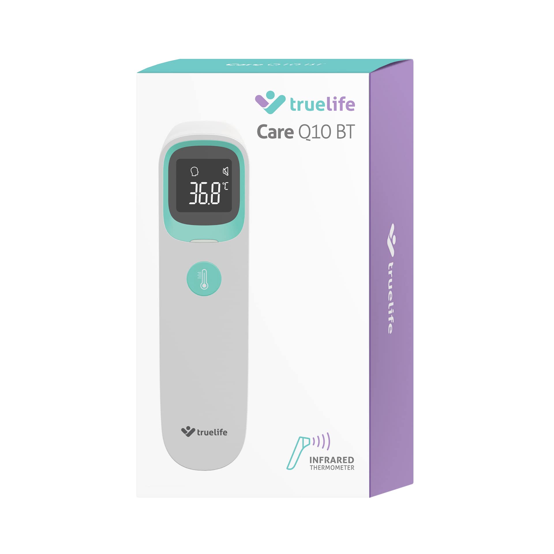 TrueLife Cuidado Q10 BT termómetro de frente y oído con Bluetooth y aplicación termómetro infrarrojo sin contacto para niños y adultos | CE, RoHS, ISO, SUKL aprobado
