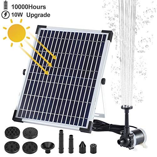 Solar Powered Fountain Pump, 5W Solar Panel 380L/H Floating Water Feature Pump with 6 Nozzles for Bird Bath, Fish Tank, Pond, Pool, Aquarium and Garden Decoration, No Electricity Required