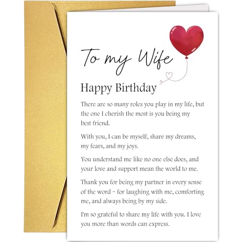 Sweet Wife Birthday Card, Poem Birthday Card from Husband, Happy Bday Gifts for Wife, I'm So Grateful to Share My Life with You