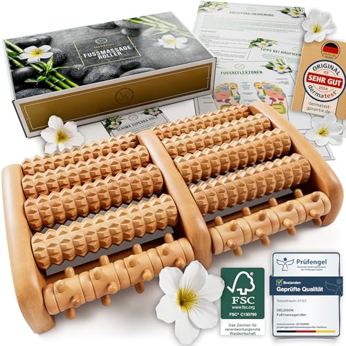 HELDSON® Fußmassageroller Holz - FSC®100% - Fußmassagegerät - Massage...