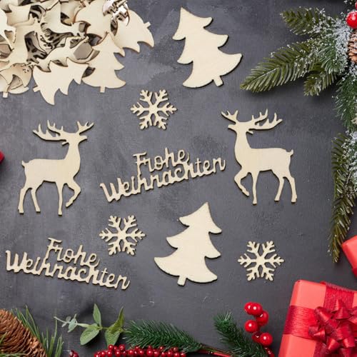 BETESSIN Streudeko Weihnachten Holz - 100 Stück Frohe Weihnachten...