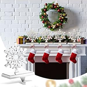 Jetec 4 set christmas stocking holders for mantle stocking holder with hook fireplace weighted hangers for mantel metal xmas stand for christmas decorationsilver snowflakereindeer  urban country home decor