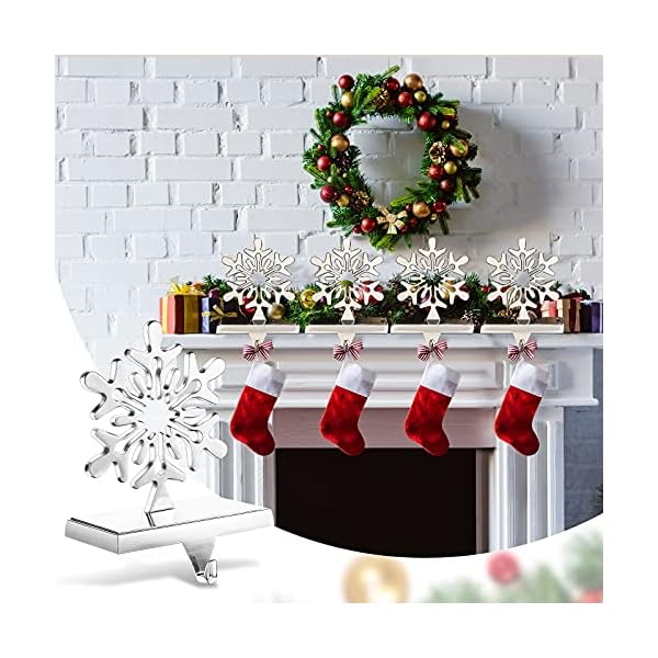 Jetec 4 set christmas stocking holders for mantle stocking holder with hook fireplace weighted hangers for mantel metal xmas stand for christmas decorationsilver snowflakereindeer  urban country home decor
