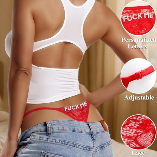 Image of Sexy Underwear for Women, Lace Thongs with Sparkling Letter Charms, Fun and Flirty Panties for Women Sexy