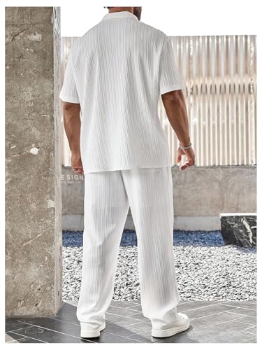 SOLY HUX Men's Plus Size 2 Piece Outfits Summer Short Sleeve Button Down Shirt and Pants Set2