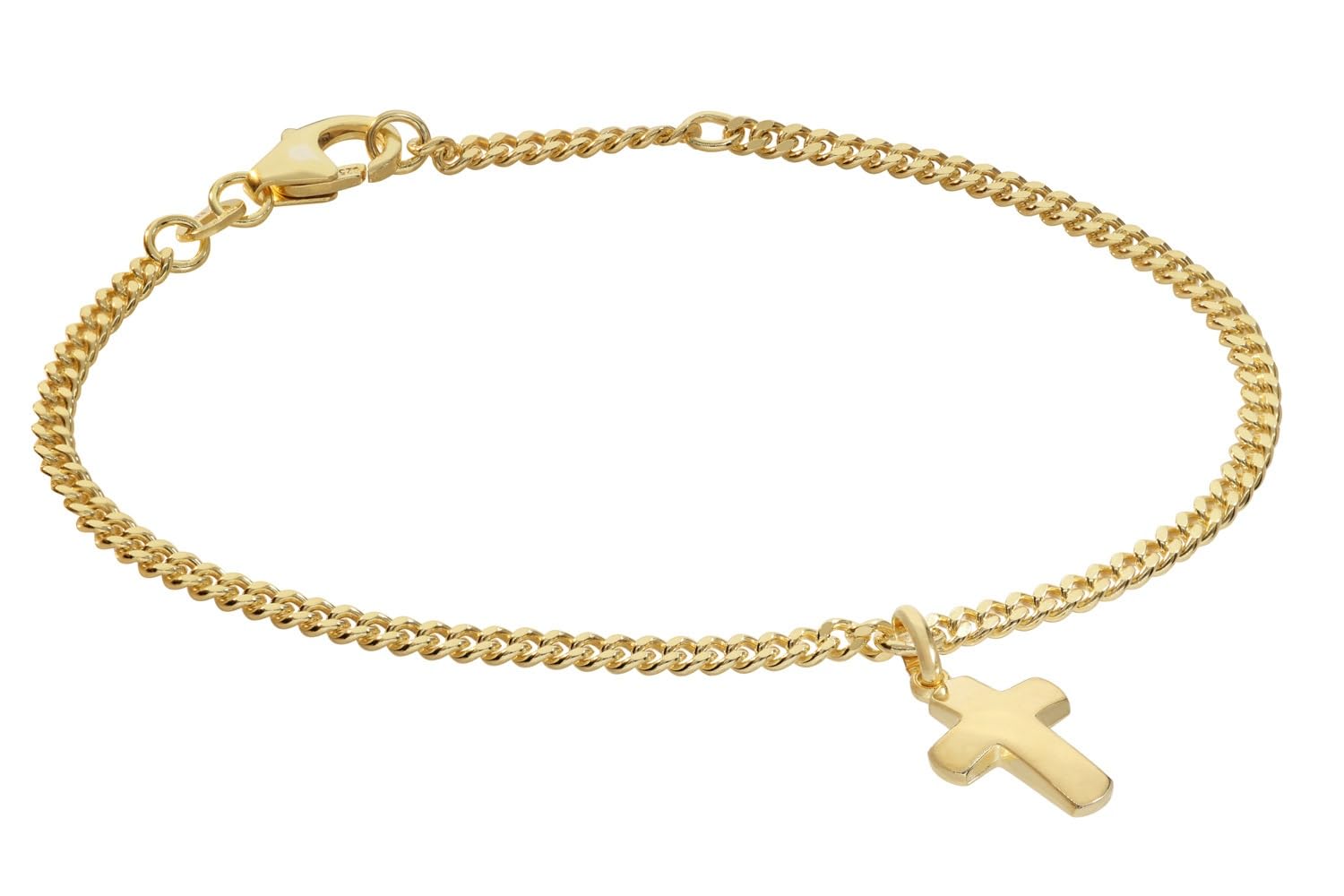 trendor Bracciale da ragazza con croce, argento 925, placcato oro, maglia a catena 21581