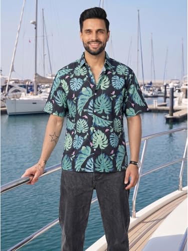 Image of BROWN CULTURE Men's Half Sleeve Relaxed Fit Casual Shirt | Cotton Blend Oversized Shirts for Men | Loose Fit Printed Shirt | Oversized Printed Shirts for Men | Fashionable Casual Wear