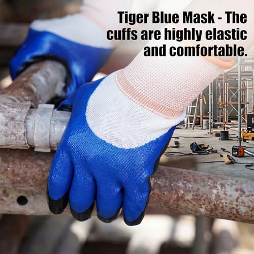 Image of Multipurpose Nylon Anti Cut PU Nitrile Coating Work Safety Gloves Tiger-Blue Pair 24
