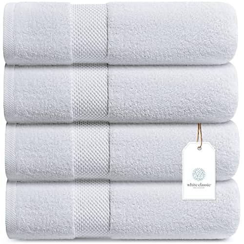 White Classic Luxury Bath Towels Large – Cotton Hotel spa Bathroom Towel |30×56 | 4 Pack | White