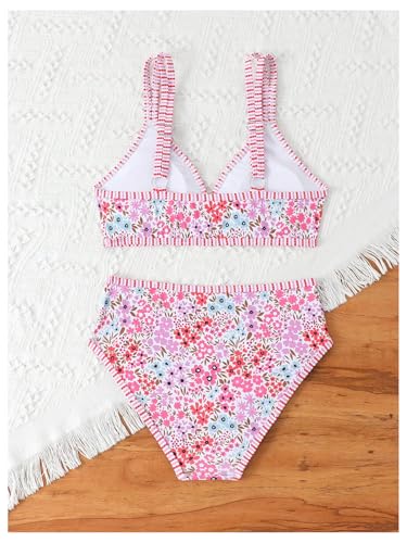 Milumia Girl's 2 Piece Swimsuit Floral Print Spaghetti Strap High Waisted Bikini Sets2