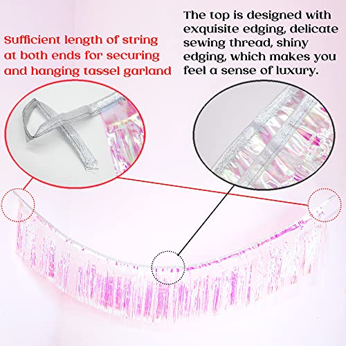 Image of Premium Iridescent Fringe Tinsel Garland for Party Decorations -4 Layers Thick, 2 Pack | LILF Foil Metallic Tinsel Banner Party Streamers for Wedding Birthday Christmas Decoration