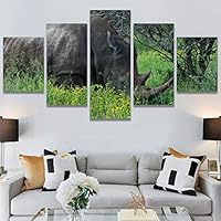 SIGNWIN 5 Panel Canvas Wall Art Animals Black and White Dramatic Duotone Modern Artwork for Home Decorations Ready to Hang - 60