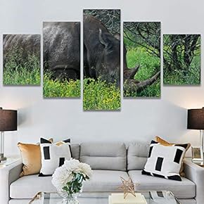 SIGNWIN 5 Panel Canvas Wall Art Animals Black...