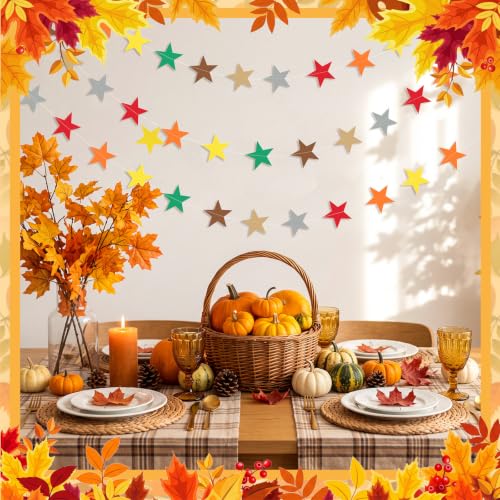 Image of Patelai 130 Feet Glitter Star Garland Banner Decoration Hanging Star Decoration Gold Party Decorations for 2025 Christmas New Year Wedding Birthday Festival Party Decor(Fall Color,10)