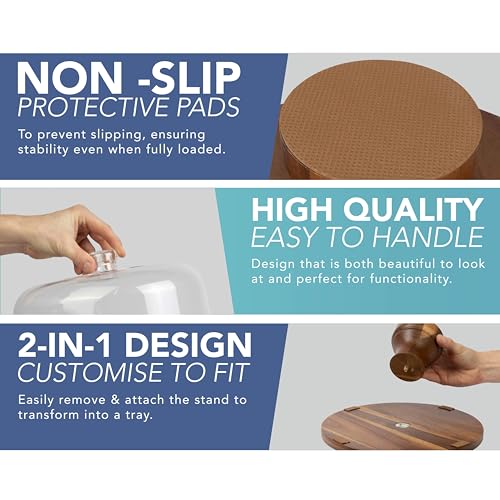HEFTMAN 10" Cake Stand with Dome Lid - 2-in-1 Non-Slip Acacia Wood Cake Display Stand with Clear Acrylic Dome Cover for Cakes, Pastries, Cheese Boards - Ideal for Birthday, Wedding, Party, Café - Cosy Home Interiors HEFTMAN 10" Cake Stand with Dome Lid - 2-in-1 Non-Slip Acacia Wood Cake Display Stand with Clear Acrylic Dome Cover for Cakes, Pastries, Cheese Boards - Ideal for Birthday, Wedding, Party, Café - Image 4