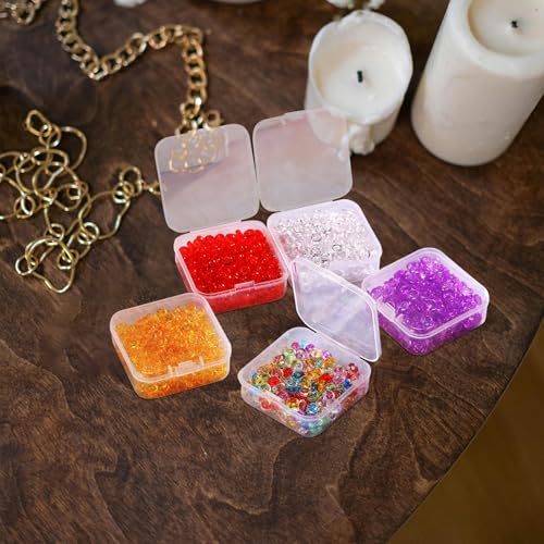 Image of TANEMUDO 100 Pcs 2.8 x 2.8 x 1 inches Inch Plastic Bead Storage Containers Box with Hinged Lid, Transparent Boxes for Beads, Jewelry, DIY Craft, Hardware, Game Pieces, and Small Items Organization