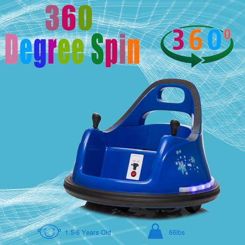 Image of Electric Kids Car Ride On Bumpin Bumper Car for Boys and Girls, 12V Electric Bumper Car Toy Gifts W /Parent Remote Control, 360 Spin, Music and Bright LED Lights, Dark Blue