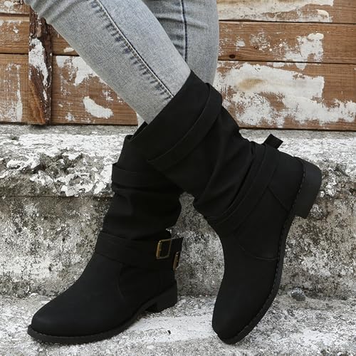 Bottes d'hiver en daim noir taille 40 avec talon bas pour femme