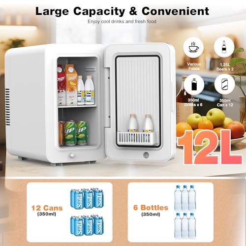 Image of Kikihuose 12L /22L Mini Fridge for Bedroom, Personal Small Refrigerator for Skin Care, Cosmetics, 110V /12V Portable Refrigerator Cooler & Warmer for Drinks, Food, Beauty, Makeup, Dorm, Car, Office
