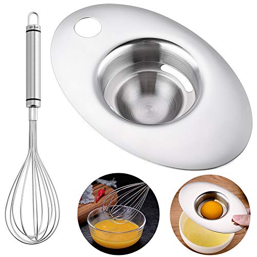 Hvanam Egg Separator With Whisk Set,Food Grade 304 Stainless Steel Egg White Yolk Separator, Egg Strainer And Wire Whisks, Egg Seperater, For Kitchen Cooking Tools And Gadgets